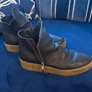 Eric Michael Black Leather Ankle Boots with Tan Soles